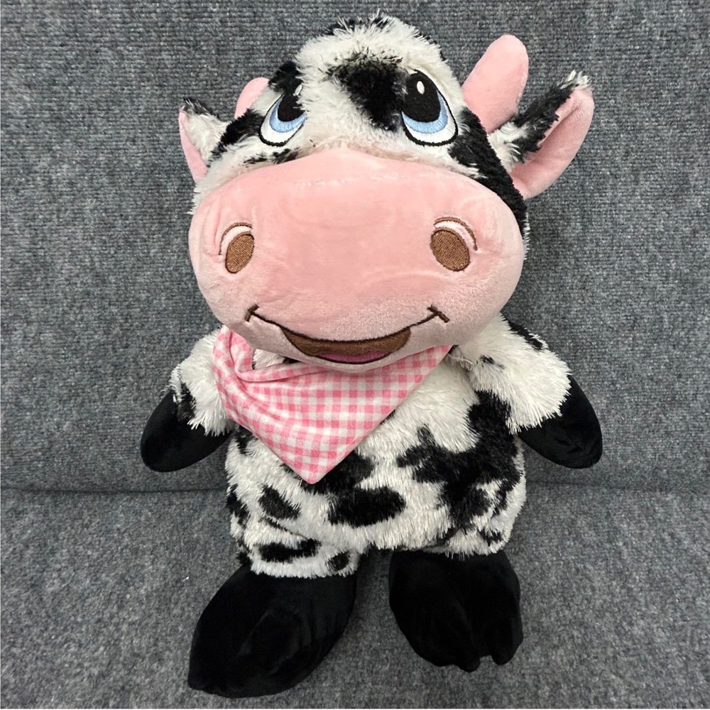 Calplush Cow Stuffed Animal Black White Spotted Pink Bandana 18 inch 9043-18